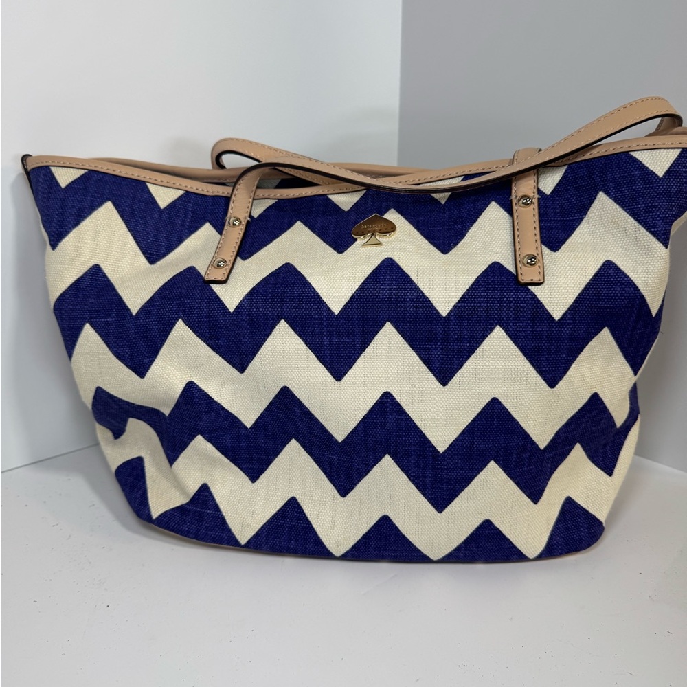 Kate Spade Blue and Cream Chevron Tote